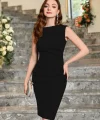 Kadın Sıfır Kol Yanlardan Büzgü Detaylı Ithal Krep Elbise
