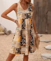 Kadın Sıfır Kol Yuvarlak Yaka çiçek Desenli Süprem Elbise