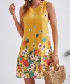 Kadın Sıfır Kollu Bisiklet Yaka çiçek Desenli Süprem Mini Elbise