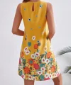Kadın Sıfır Kollu Bisiklet Yaka çiçek Desenli Süprem Mini Elbise