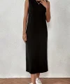 Kadın Sıfır Kollu Bisiklet Yaka Midi Viskon Iki Iplik Elbise