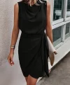 Kadın Sıfır Kollu Degaje Yakalı Yandan Bağlamalı Aerobin Elbise