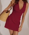 Kadın Sıfır Kollu Derin V Yakalı Janjan Krep Elbise
