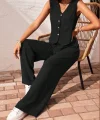 Kadın Sıfır Kollu Düğmeli Yelek Ve Pantolon Bürümcük Ikili Takım