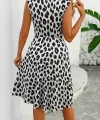 Kadın Sıfır Kollu önden çapraz Detaylı Leopar Desenli Süprem Elbise