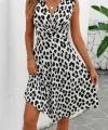 Kadın Sıfır Kollu önden çapraz Detaylı Leopar Desenli Süprem Elbise