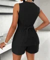 Kadın Sıfır Kollu önden Düğmeli Ithal Krep Ceket Ve Short Ikili Takım