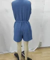Kadın Sıfır Kollu Yakalı Düğmeli Belden Kuşaklı Kısa Keten Tulum