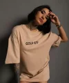 Kadın Sırt Baskılı Oversize T-shirt - Bej