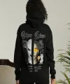 Kadın Kapşonlu Sweatshirt – Oversize Üç İplik Şardonlu Hoodie, “Other Lives” Ön & Arka Baskılı, Kanguru Cepli, Kışlık Rahat Günlük Stil - Siyah