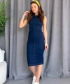 Kadın Sırt Fermuar Detay Sıfır Kol Likralı Kot Elbise