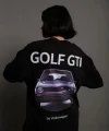 Kadın Oversize Baskılı Tişört – Golf GTI Retro Araba Desenli, Ön & Arka Dijital Baskı, Sokak Modası Stil - Siyah