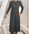 Kadın Siyah Tam Boy Beyaz Puantiyeli Elbise