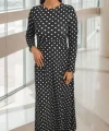 Kadın Siyah Tam Boy Beyaz Puantiyeli Elbise