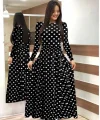 Kadın Siyah Tam Boy Beyaz Puantiyeli Elbise