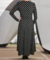 Kadın Siyah Tam Boy Beyaz Puantiyeli Elbise