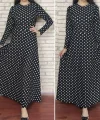 Kadın Siyah Tam Boy Beyaz Puantiyeli Elbise