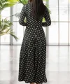 Kadın Siyah Tam Boy Beyaz Puantiyeli Elbise