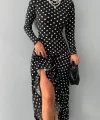 Kadın Siyah Tam Boy Beyaz Puantiyeli Elbise