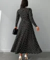 Kadın Siyah Tam Boy Beyaz Puantiyeli Elbise