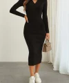 Kadın Siyah Triko Uzun Elbise