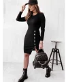 Kadın Siyah Uzun Kollu Bisiklet Yaka Yan Yırtmaç Düğme Detay Kısa Kaşkorse Elbise