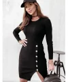 Kadın Siyah Uzun Kollu Bisiklet Yaka Yan Yırtmaç Düğme Detay Kısa Kaşkorse Elbise
