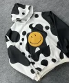 Kadın Smiley Face Kapüşonlu Sweatshirt - Siyah