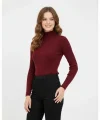 Kadın Tam Boğazlı Fitilli Likrali Koşkorse Badi - Bordo