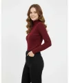 Kadın Tam Boğazlı Fitilli Likrali Koşkorse Badi - Bordo