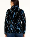 Kadın Tam Fermuarlı Desenli Polar Sweat Lightning Desen Yakalı, Uzun Kollu, Oversize Rahat Kalıp - Siyah