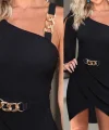 Kadın Tek Kolu Uzun Ve Yırtmaçlı Bir Omuzu Ve Beli Toka Detay Kısa Krep Elbise
