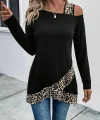 Kadın Tek O Uzdan Açık Askılı Uzun Kollu Leopar Detaylı Viskon Bluz