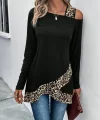 Kadın Tek O Uzdan Açık Askılı Uzun Kollu Leopar Detaylı Viskon Bluz