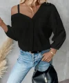 Kadın Tek Omuzdan Açık Askılı Uzun Kollu Yakalı önden Düğmeli Gömlek