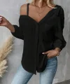 Kadın Tek Omuzdan Açık Askılı Uzun Kollu Yakalı önden Düğmeli Gömlek