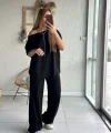 Kadın Tek Omuzdan Açık Geniş Kesim Viskon Iki Iplik Bluz Ve Pantolon Ikili Takım