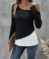Kadın Tek Omuzu Açık Askılı çift Renkli Uzun Kollu Viskon Bluz