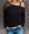 Kadın Tek Omuzu Açık Askılı Dantelli Viskon Bluz