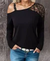 Kadın Tek Omuzu Açık Askılı Dantelli Viskon Bluz