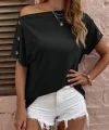 Kadın Tek Omuzu Açık Düğme Detaylı Salaş Viskon Bluz