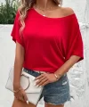 Kadın Tek Omuzu Açık Kısa Kollu Salaş Viskon Bluz