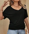 Kadın Tek Omuzu Açık Kısa Kollu Salaş Viskon Bluz