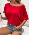 Kadın Tek Omuzu Açık Kısa Kollu Salaş Viskon Bluz