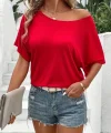 Kadın Tek Omuzu Açık Kısa Kollu Salaş Viskon Bluz
