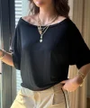 Kadın Tek Omuzu Açık Kısa Kollu Salaş Viskon Bluz