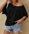 Kadın Tek Omuzu Açık Kısa Kollu Salaş Viskon Bluz