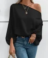 Kadın Tek Omuzu Açık Uzun Kollu Salaş Sandy Bluz