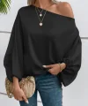 Kadın Tek Omuzu Açık Uzun Kollu Salaş Sandy Bluz
