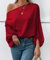 Kadın Tek Omuzu Açık Uzun Kollu Salaş Sandy Bluz